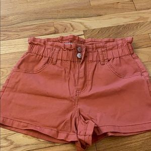 Paper bag waist coral shorts